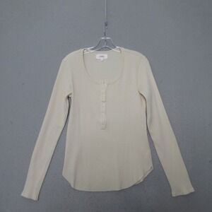 Xirena Top XL Kai Knit Ribbed Henley Long Sleeve Quiet Luxury Layer USA Basics